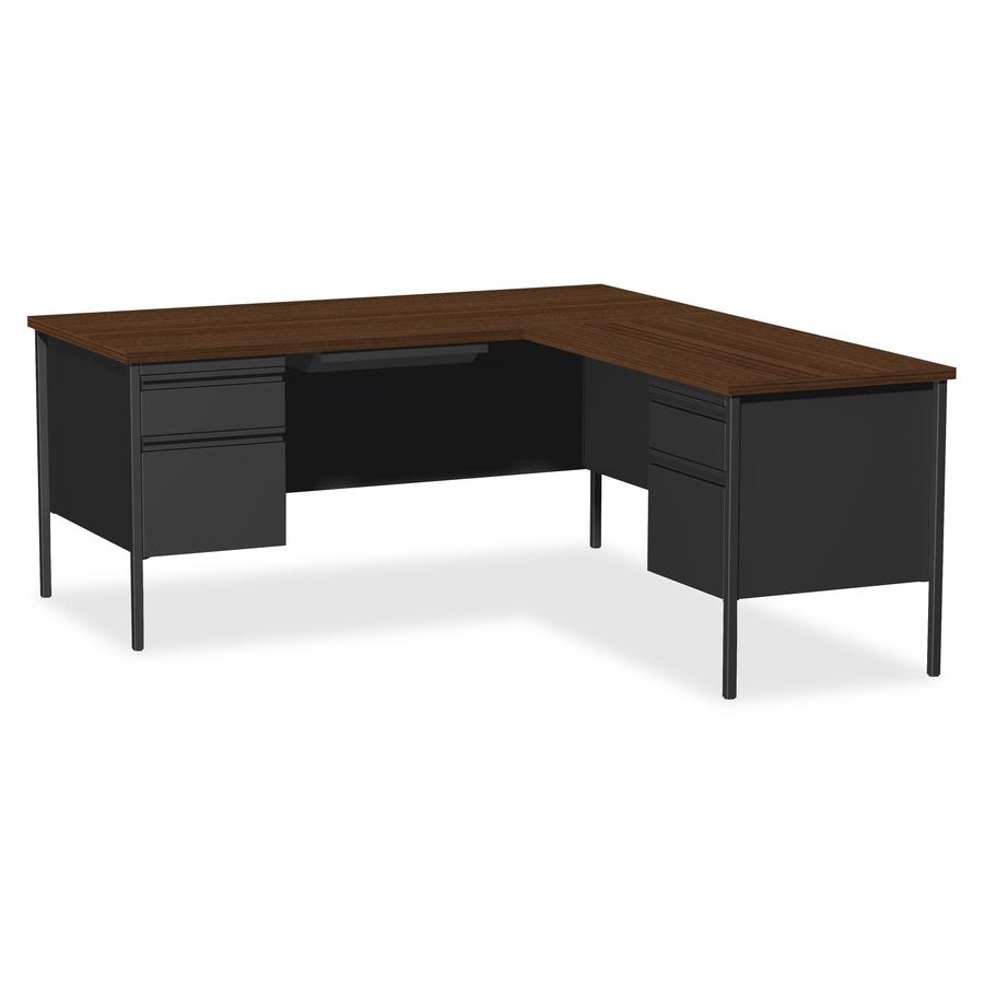 Lorell Fortress Series Left-Pedestal Desk - Rectangle Top - 66" Table Top Width x 30" Table Top Depth x 1.12" Table Top Thickness - 29.50" Height - Office, File - Assembly Required - Black Walnut, Lam. Picture 2