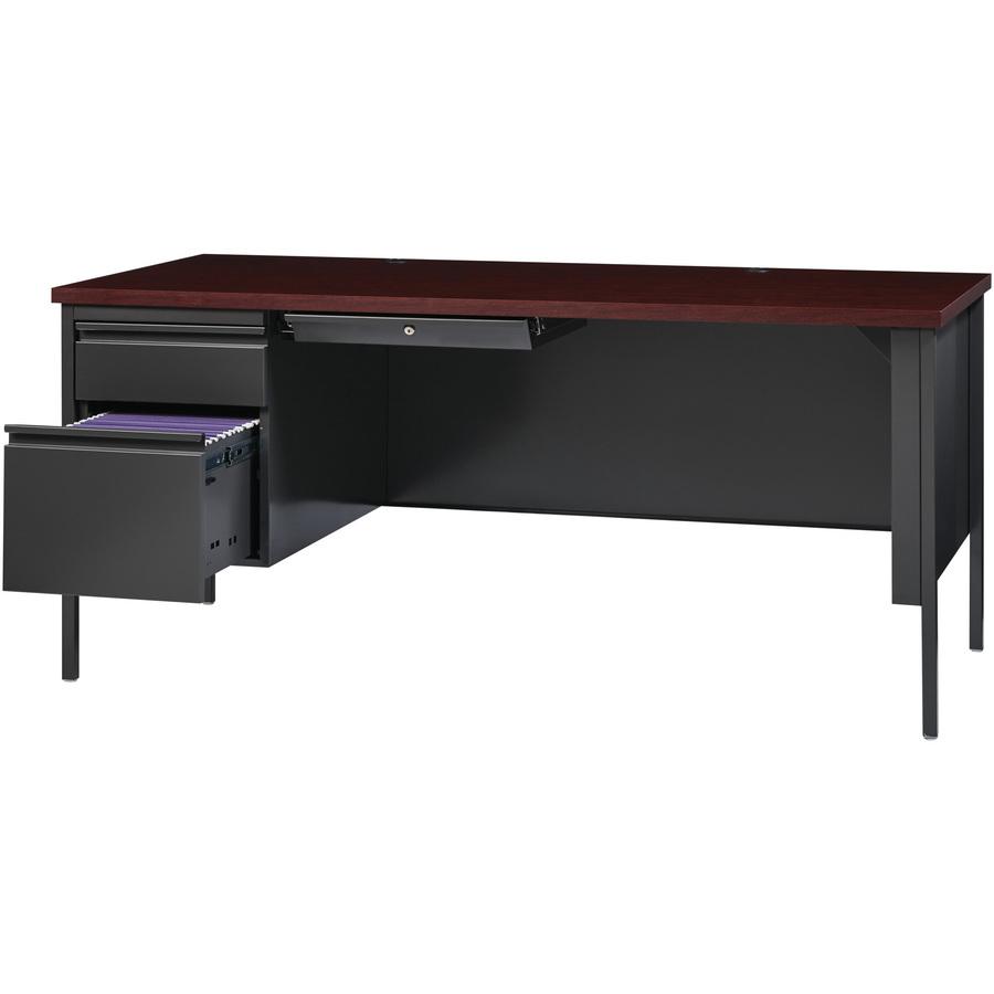 Lorell Fortress Series Left-Pedestal Desk - Rectangle Top - 66" Table Top Width x 30" Table Top Depth x 1.12" Table Top Thickness - 29.50" Height x 66" Width x 30" Depth - Office, File - Assembly Requ. Picture 2