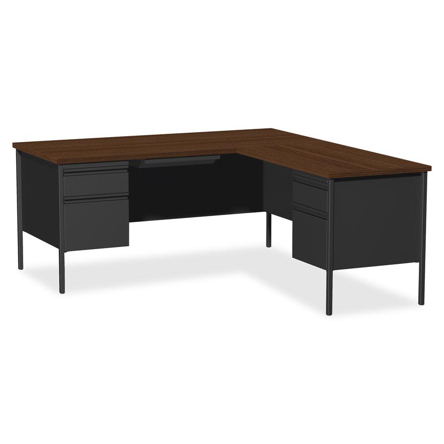 Lorell Fortress Series Right-Pedestal Return - Rectangle Top - 42" Table Top Width x 24" Table Top Depth x 1.12" Table Top Thickness - 29.50" Height - Office, File - Assembly Required - Black Walnut, . Picture 2