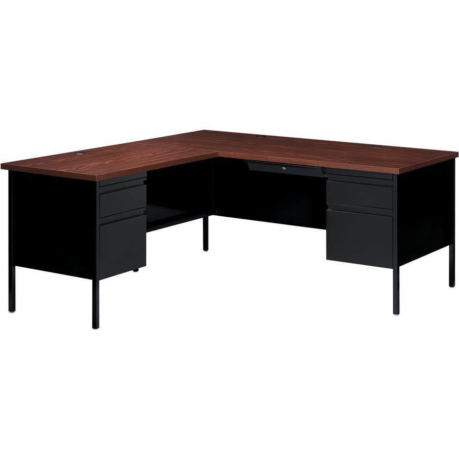 Lorell Fortress Series Left-Pedestal Return - Rectangle Top - 42" Table Top Width x 24" Table Top Depth x 1.12" Table Top Thickness - 29.50" Height - Office, File - Assembly Required - Black Walnut, L. Picture 2