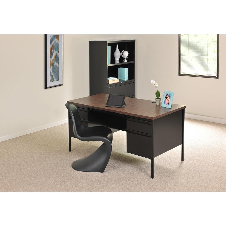 Lorell Fortress Series Double-Pedestal Desk - Rectangle Top - 60" Table Top Width x 30" Table Top Depth x 1.12" Table Top Thickness - 29.50" Height - Office, File - Assembly Required - Black Walnut, L. Picture 2
