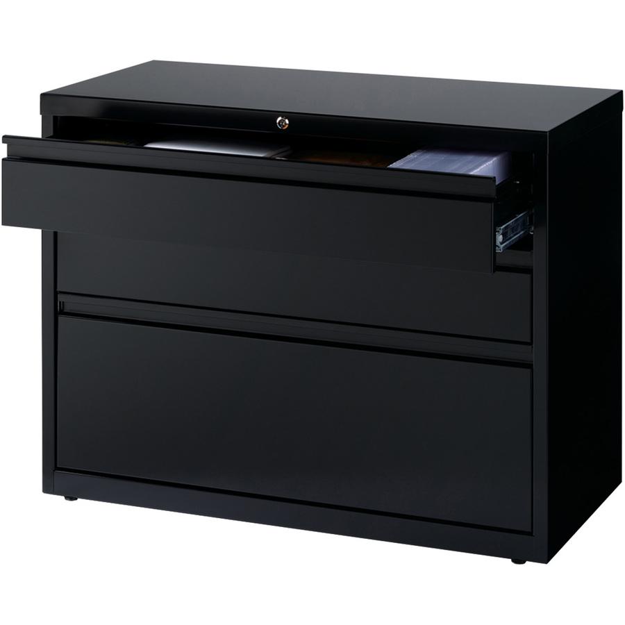 Lorell 36" Box/Box/File Lateral File Cabinet - 36" Width x 18.6" Depth x 28" Height - 3 x Drawer(s) for Box, File - A4, Legal, Letter - Lateral - Hanging Rail, Locking Drawer, Ball-bearing Suspension,. Picture 2