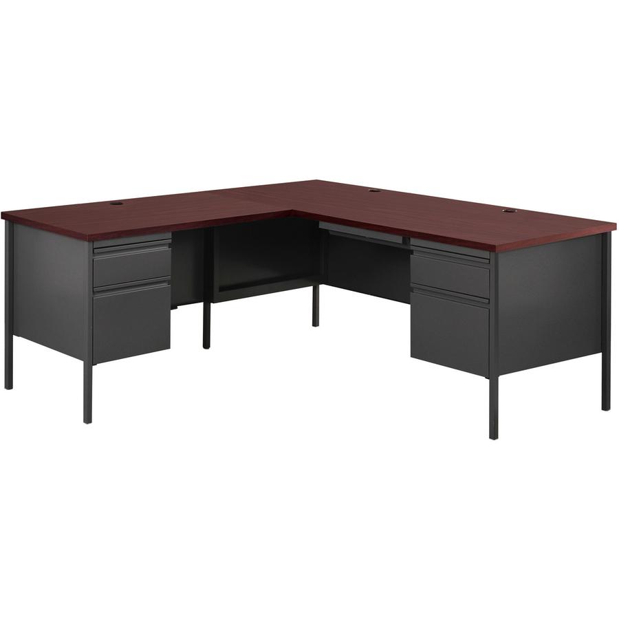 Lorell Fortress Series 66" Right-Pedestal Desk - Laminated Rectangle, Walnut Top - 30" Table Top Length x 66" Table Top Width x 1.13" Table Top Thickness - 29.50" Height x 66" Width x 30" Depth - Busi. Picture 2