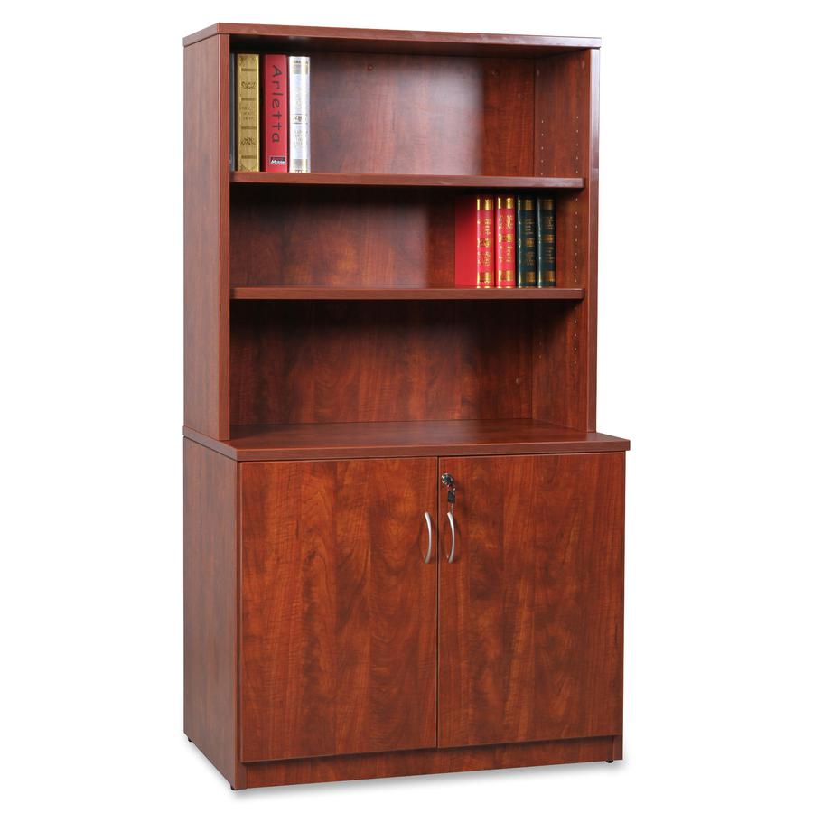Lorell Essentials Series 2-Door Storage Cabinet - 36" Width x 22.5" Depth x 29.5" Height - 2 x Door(s) - Cherry - Laminated - Melamine Faced Chipboard (MFC) - Assembly Required. Picture 2