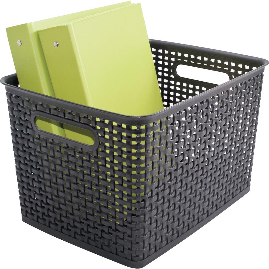 Advantus Plastic Weave Bin - Square - 13.5" Height x 10.5" Width x 8.8" Depth - Plastic - Black - 2 Each. Picture 2