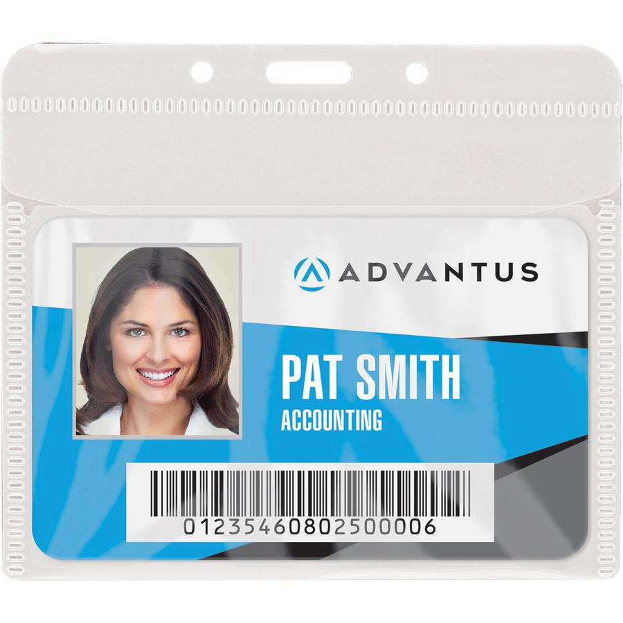 Advantus PVC-Free Horizontal Badge Holder - Support 4" x 3" Media - Horizontal - Polypropylene - 50 / Pack - Clear. Picture 2