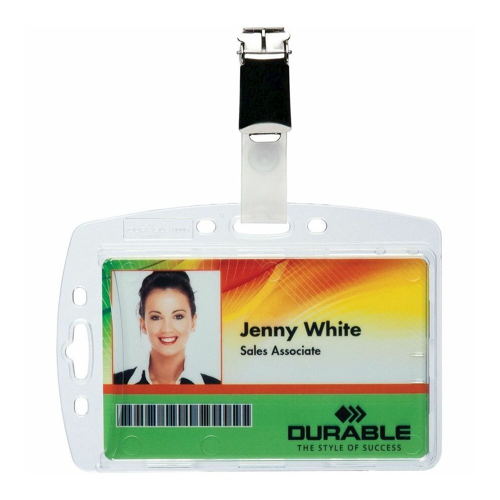 DURABLE Rotating Strap Clip ID Card Holder - Support 2.13" x 3.35" Media - 2.1" Height x 3.3" Width - Acrylic - Transparent - 25 / Box. Picture 3