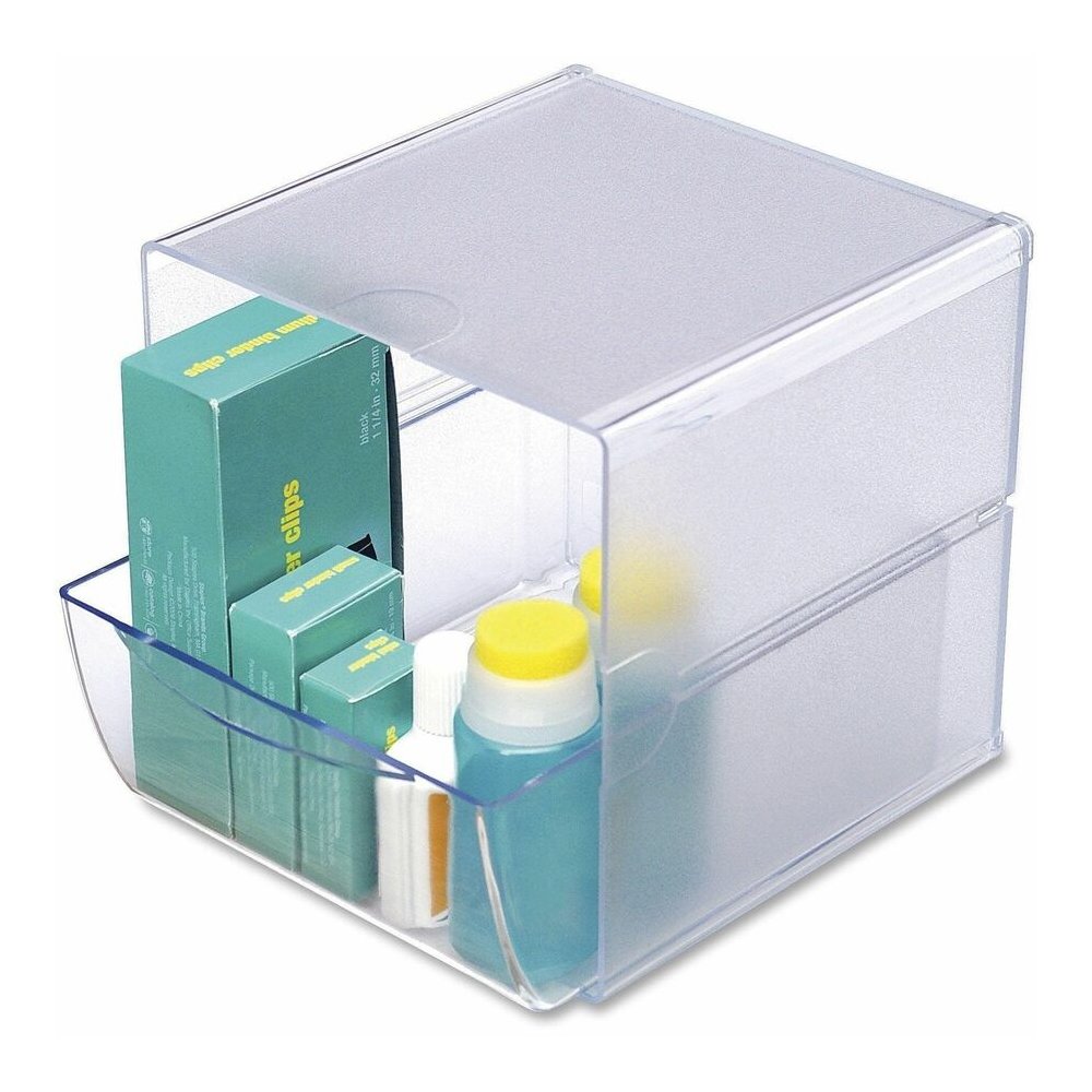 Deflecto Stackable Cube Organizer - 1 Drawer(s) - 6" Height x 6" Width x 7.20" Depth - Stackable, Removable Drawer, Removable Divider, Sturdy - Clear - Plastic - 1 Each. Picture 3