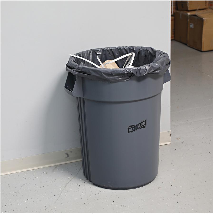 Genuine Joe 44-gallon Heavy-duty Trash Container - 44 gal Capacity - Heavy Duty, Handle - 24" Height x 31.5" Width x 24" Depth - Gray - 1 Each. Picture 2