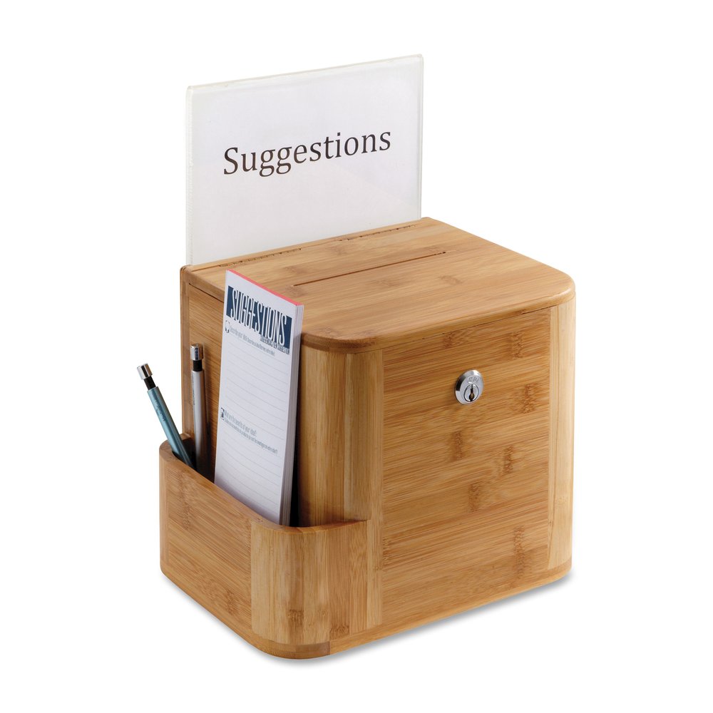 Safco Bamboo Suggestion Box - External Dimensions: 10" Width x 8" Depth x 14" Height - Media Size Supported: 8.50" x 5.50" - 25 x Quick Box - Key Lock Closure - Bamboo - Natural - For Suggestion Card,. Picture 3