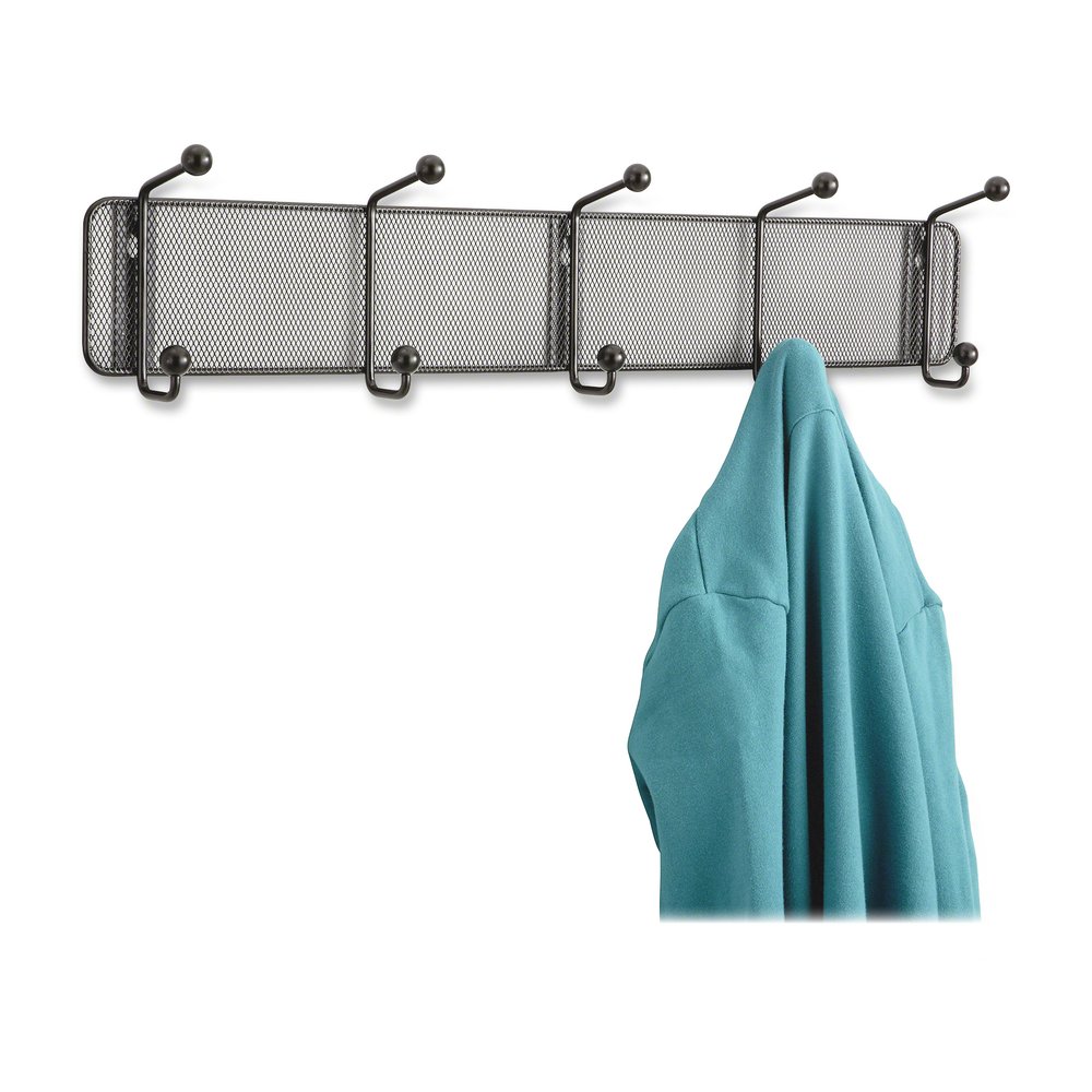 Safco Onyx 5-hook Steel Mesh Wall Rack - 5 Hooks - 5.5" Height x 26.8" Width - for Scarf, Hat, Coat, Garment - Steel - Black - 1 Each. Picture 2