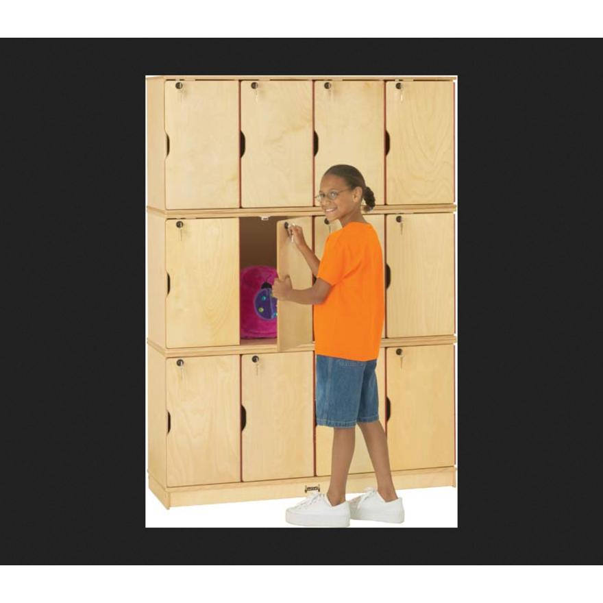 Jonti-Craft Triple Stack Children's Stacking Lockers - 48.5" Width x 15" Depth x 67" Height - Stackable, Lockable, Sturdy, Key Lock, Kick Plate - Wood Grain - Baltic Birch Plywood - 12/Set. Picture 2