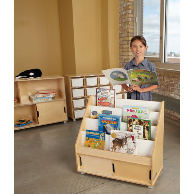 Jonti-Craft TrueModern Book Rack - 4 Pocket(s) - 28.5" Height x 30" Width x 13.5" Depth - Sliding Door, Durable, Rounded Corner - Baltic - Anodized Aluminum, Baltic Birch - 1 Each. Picture 3