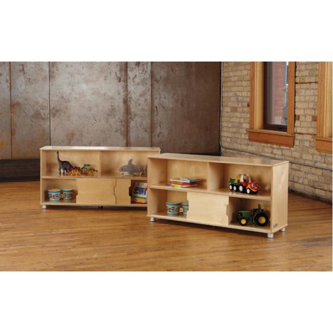 Jonti-Craft TrueModern Storage Shelves - 24" Height x 48.5" Width x 15" Depth - Durable, Yellowing Resistant, Rounded Corner, Sliding Door - UV Acrylic - Baltic - Anodized Aluminum, Baltic Birch - 1 E. Picture 7