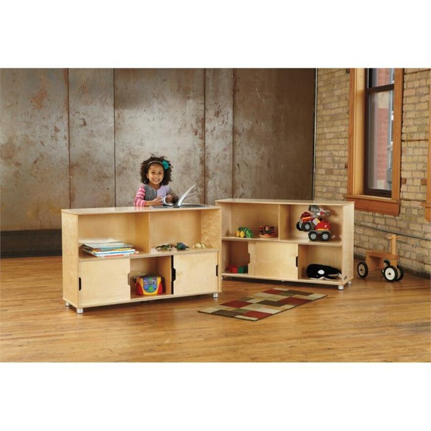 Jonti-Craft TrueModern Storage Shelves - 29.5" Height x 48.5" Width x 15" Depth - Durable, Yellowing Resistant, Rounded Corner, Sliding Door - UV Acrylic - Baltic - Anodized Aluminum, Baltic Birch - 1. Picture 7