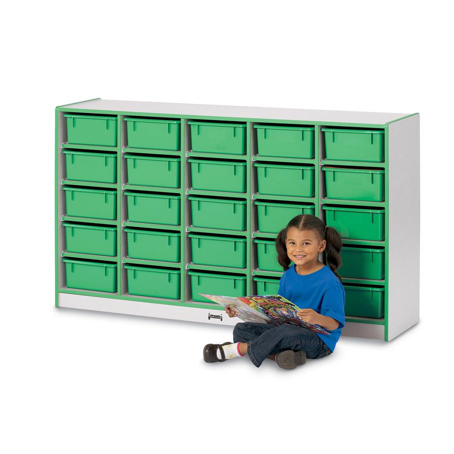 Jonti-Craft Rainbow Accents Mobile Tub Bin Storage - 25 Compartment(s) - 35.5" Height x 60" Width x 15" Depth - Durable, Laminated - Navy - Hard Rubber - 1 Each. Picture 2