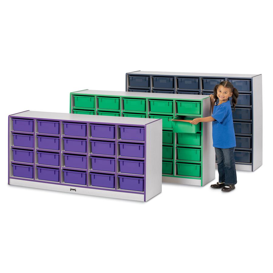 Jonti-Craft Rainbow Accents Mobile Tub Bin Storage - 30 Compartment(s) - 42" Height x 60" Width x 15" Depth - Durable, Laminated - Teal - Hard Rubber - 1 Each. Picture 4
