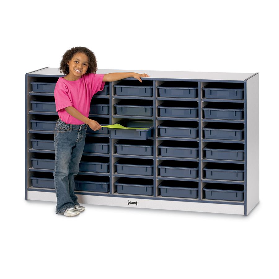 Jonti-Craft Rainbow Accents Mobile Paper-Tray Storage - 30 Compartment(s) - 35.5" Height x 60" Width x 15" Depth - Chip Resistant, Laminated - Teal - Rubber - 1 Each. Picture 3