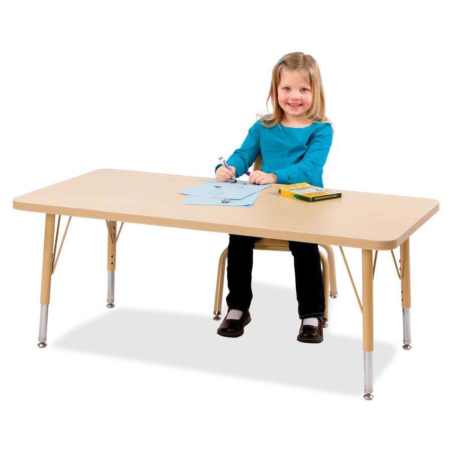 Jonti-Craft Berries Elementary Height Color Edge Rectangle Table - Gray Rectangle Top - Four Leg Base - 4 Legs - Adjustable Height - 15" to 24" Adjustment - 36" Table Top Length x 24" Table Top Width . Picture 4