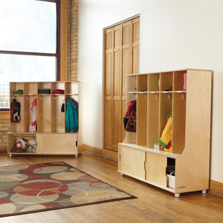 Jonti-Craft TrueModern 5-space Metal Coat Hook Cubbie Locker - 5 Compartment(s) - 50" Height x 48.5" Width x 17.5" Depth - Hanging Hook, Sliding Door, Durable, Rounded Corner - Baltic - Anodized Alumi. Picture 4