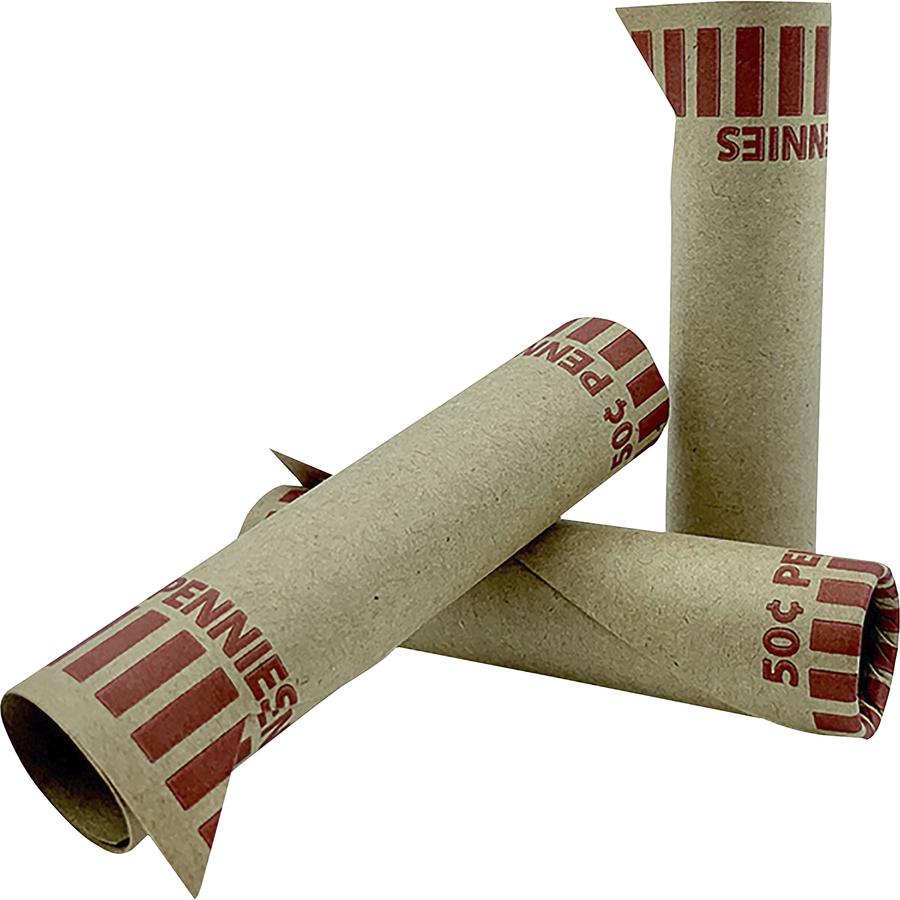PAP-R Tubular Coin Wrappers - Total $0.50 in 50 Coins of 1¢ Denomination - Heavy Duty, Burst Resistant - Kraft - Red - 1000 / Box. Picture 5