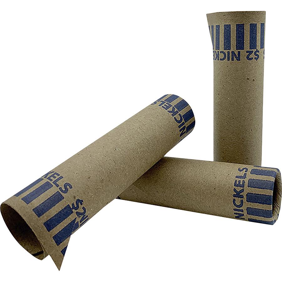 PAP-R Tubular Coin Wrappers - Total $2.00 in 40 Coins of 5¢ Denomination - Heavy Duty, Burst Resistant - Kraft - Blue - 1000 / Box. Picture 3