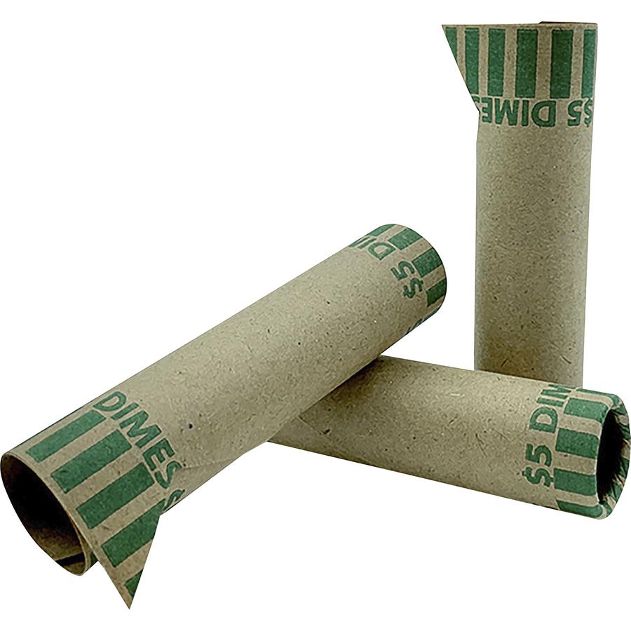 PAP-R Tubular Coin Wrappers - Total $5.0 in 50 Coins of 10¢ Denomination - Heavy Duty, Burst Resistant - Kraft - Green - 1000 / Box. Picture 4