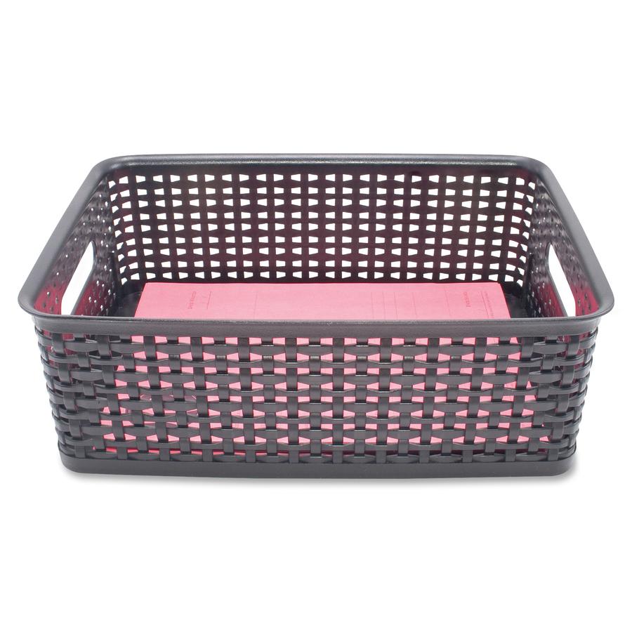 Advantus Plastic Weave Bins - 4.8" Height x 10.5" Width x 13.3" DepthDesktop - Secure Grip - Black - Plastic - 2 Each. Picture 3