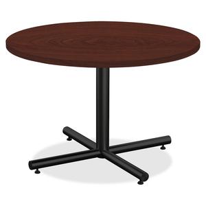 Lorell Hospitality Collection Tabletop - Round Top - 1" Table Top Thickness x 42" Table Top Diameter - Breakroom, Cafeteria - Assembly Required - High Pressure Laminate (HPL), Mahogany - Particleboard. Picture 4