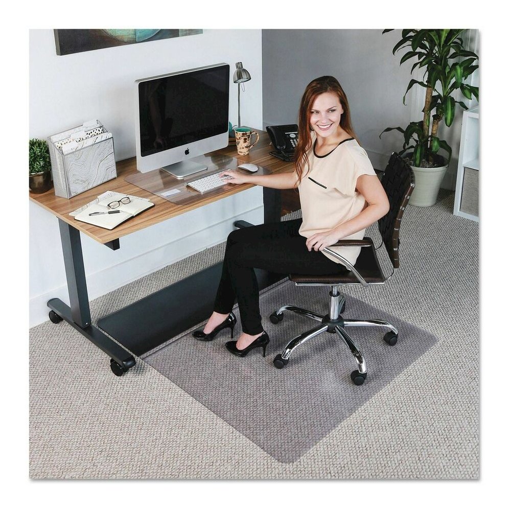 ES ROBBINS Sit-or-Stand Dual-purpose Mat - Hard Floor, Carpeted Floor - 53" Length x 45" Width - Rectangular - Clear, Black - 1 Each. Picture 3