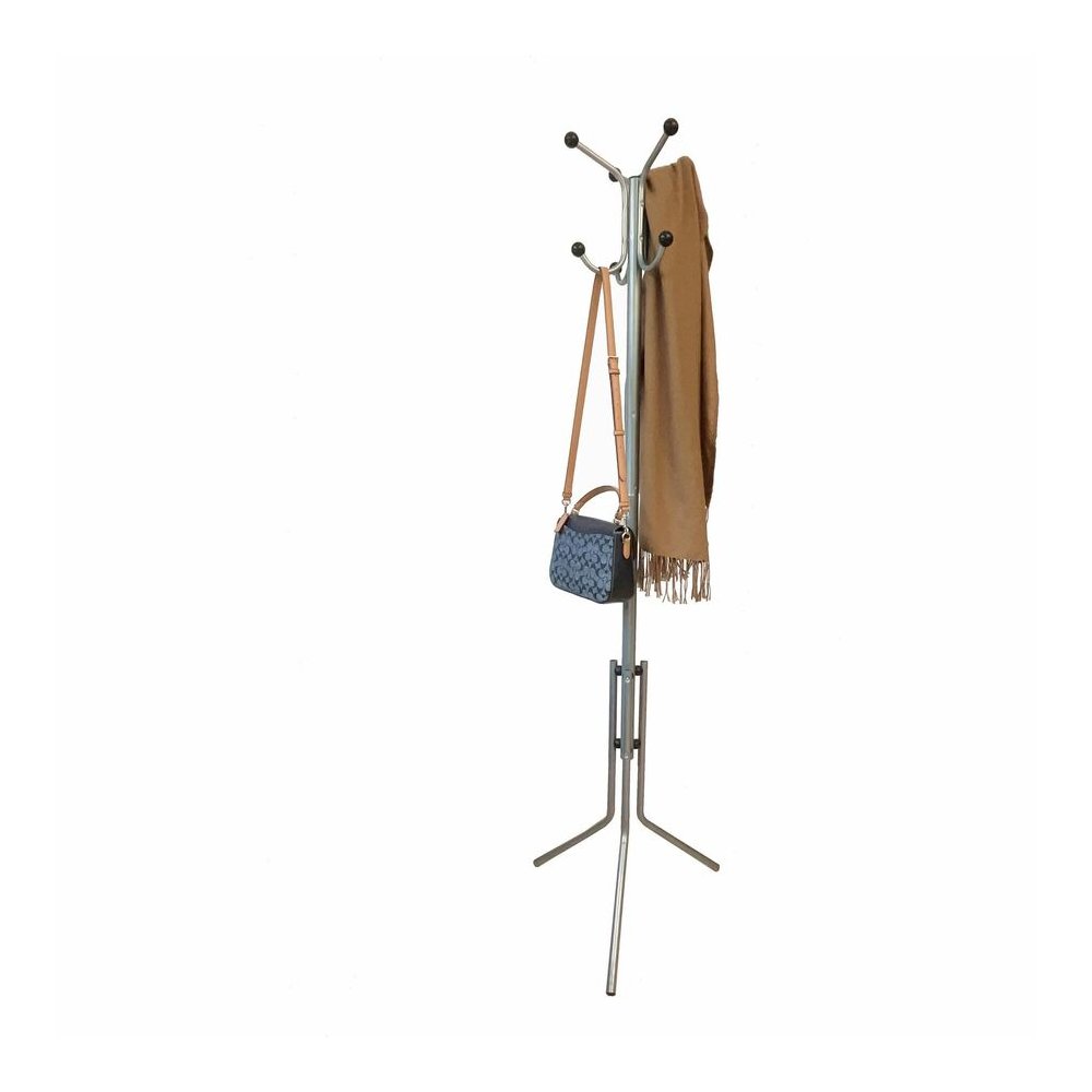 Lorell Tripod Base Coat Rack - 4 Hooks - 4 Pegs - 63.4" Height x 19" Width - for Coat, Jacket, Hat, Scarf - Metal - Silver - Powder Coated - 1 Each. Picture 4