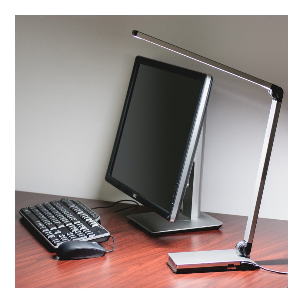 Lorell Smart Device Slot/USB Task Light - 8 W LED Bulb - USB Charging, Dimmable - Aluminum, Plastic - Desk Mountable - Silver - for Desk, Table, Indoor. Picture 7