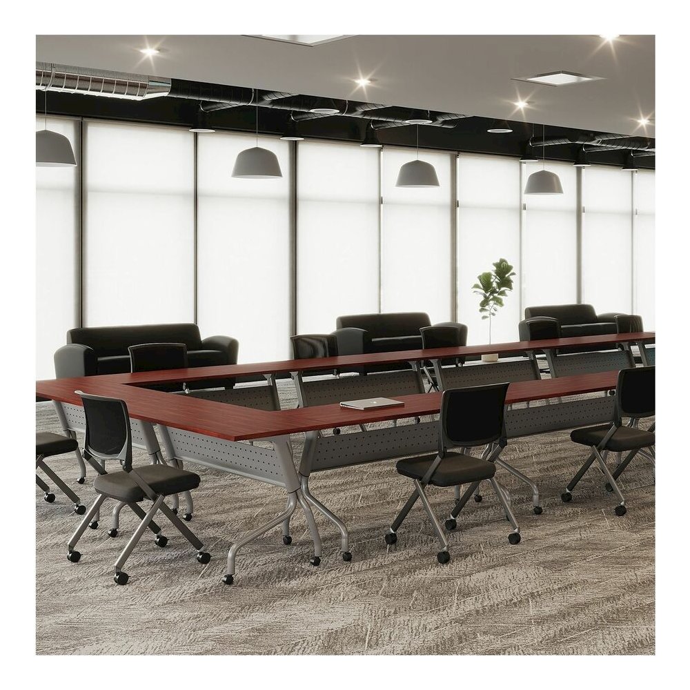 Lorell Flip Top Training Table - Rectangle Top - Four Leg Base - 4 Legs - 60" Table Top Width x 23.60" Table Top Depth - 29.50" Height x 59" Width x 23.63" Depth - Assembly Required - Black, Mahogany . Picture 7