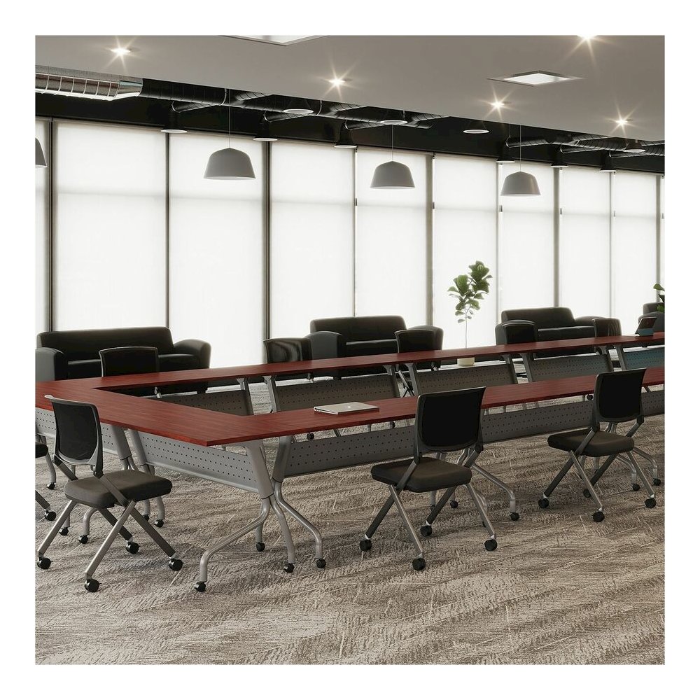 Lorell Flip Top Training Table - Rectangle Top - Four Leg Base - 4 Legs - 72" Table Top Width x 23.60" Table Top Depth - 29.50" Height x 70.88" Width x 23.63" Depth - Assembly Required - Black, Mahoga. Picture 7