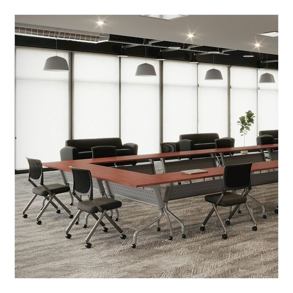 Lorell Flip Top Training Table - Rectangle Top - Four Leg Base - 4 Legs - 60" Table Top Width x 23.60" Table Top Depth - 29.50" Height x 59" Width x 23.63" Depth - Assembly Required - Cherry - Melamin. Picture 7