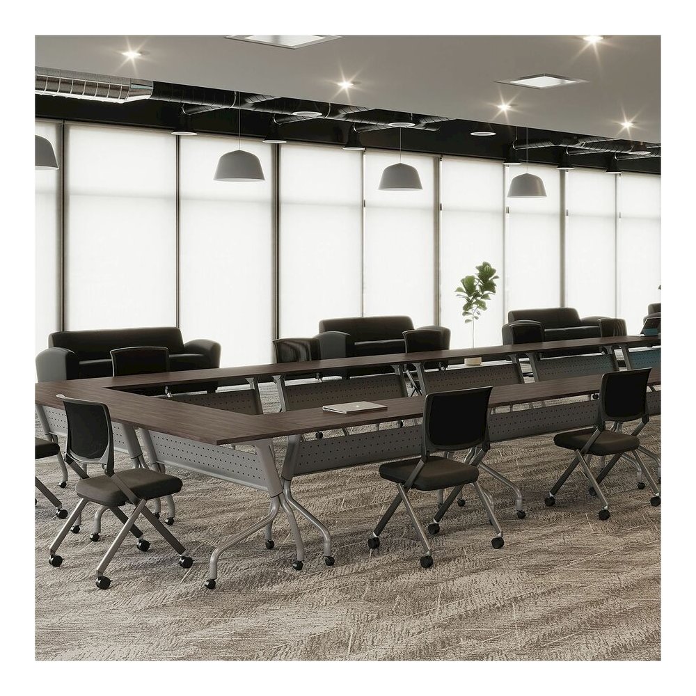 Lorell Flip Top Training Table - Rectangle Top - Four Leg Base - 4 Legs - 72" Table Top Width x 23.50" Table Top Depth - 29.50" Height x 70.88" Width x 23.63" Depth - Assembly Required - Espresso, Sil. Picture 4