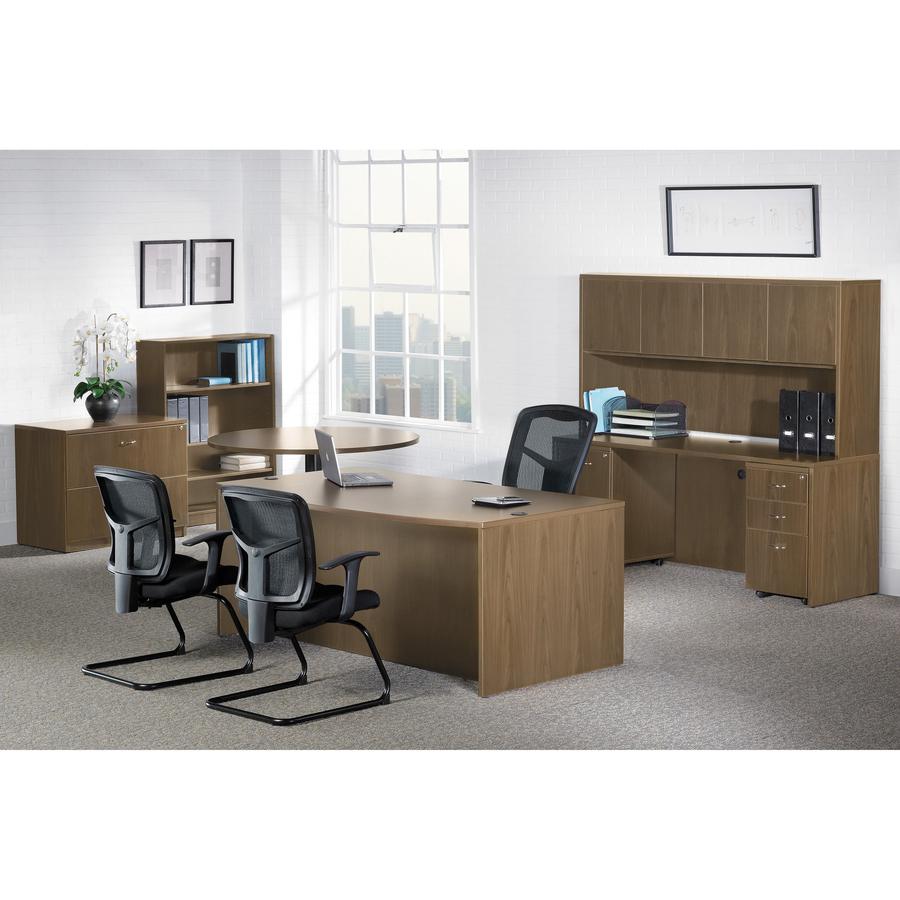 Lorell Essentials Series Rectangular Desk Shell - 29.5" Height x 70.9" Width x 35.4" Depth x 1" Thickness Top, 29.5" Height x 70.9" Width x 35.4" Depth Desk - Finish: Walnut Laminate - Lockable, Gromm. Picture 2