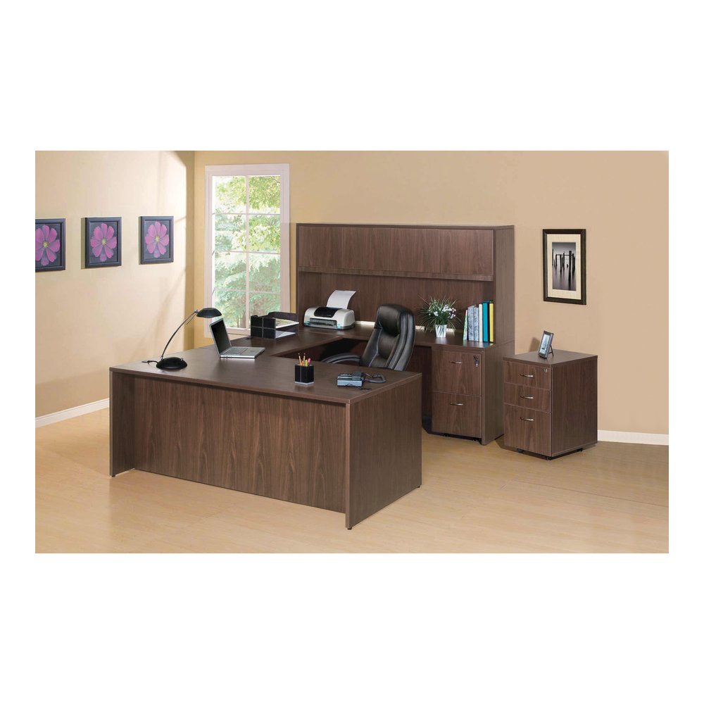 Lorell Essentials Series Box/Box/File Mobile File Cabinet - 1" Thickness Top, 3.8" Thickness Drawer Pull, 28.4" Height x 15.7" Width x 22" Depth Pedestal - Total Drawer(s): 3 - Single Pedestal - Walnu. Picture 6
