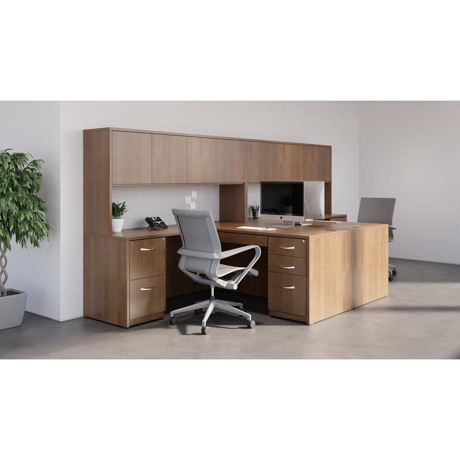 Lorell Essentials Series File/File Fixed File Cabinet - 28.5" Height x 15.5" Width x 21.9" Depth Pedestal, x 3.8" Width - Total Drawer(s): 2 - Finish: Laminate, Walnut - Built-in Hangrail, Ball-bearin. Picture 2