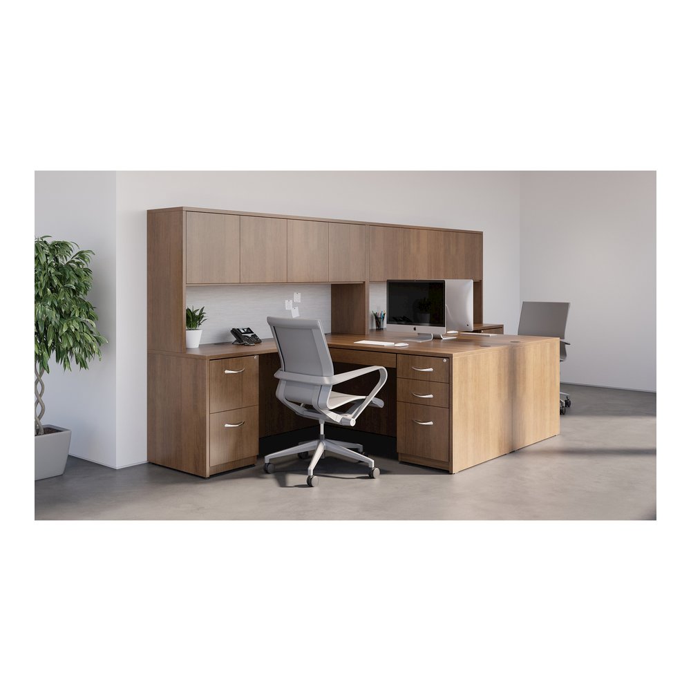 Lorell Universal Center Drawer - 28.35" Length x 16.73" Width x 5.12" Height - Durable - MFC, Polyvinyl Chloride (PVC), Steel - Walnut, Laminate - 1 Each. Picture 6
