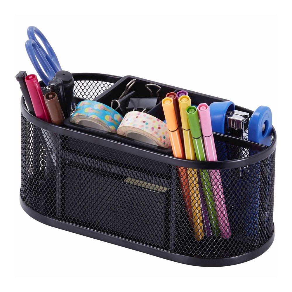 Lorell Mesh Desktop Organizer - Desktop - Compact, Sturdy, Removable Compartment - Black - Steel, Mesh, Plastic - 1 Each. Picture 5