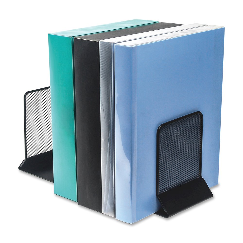 Lorell Mesh Bookends - 7" Height x 5.38" Width x 5.25" Depth - Desktop - Sturdy - Black - Steel, Mesh - 2 / Pair. Picture 3