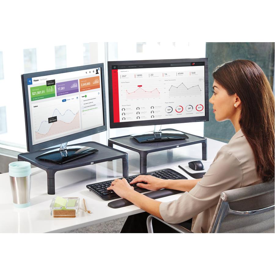 3M Adjustable Monitor Stand for Monitors and Laptops - 20 lb Load Capacity - 5.5" Height x 16" Width x 12" Depth - Desktop - Silver, Black. Picture 2