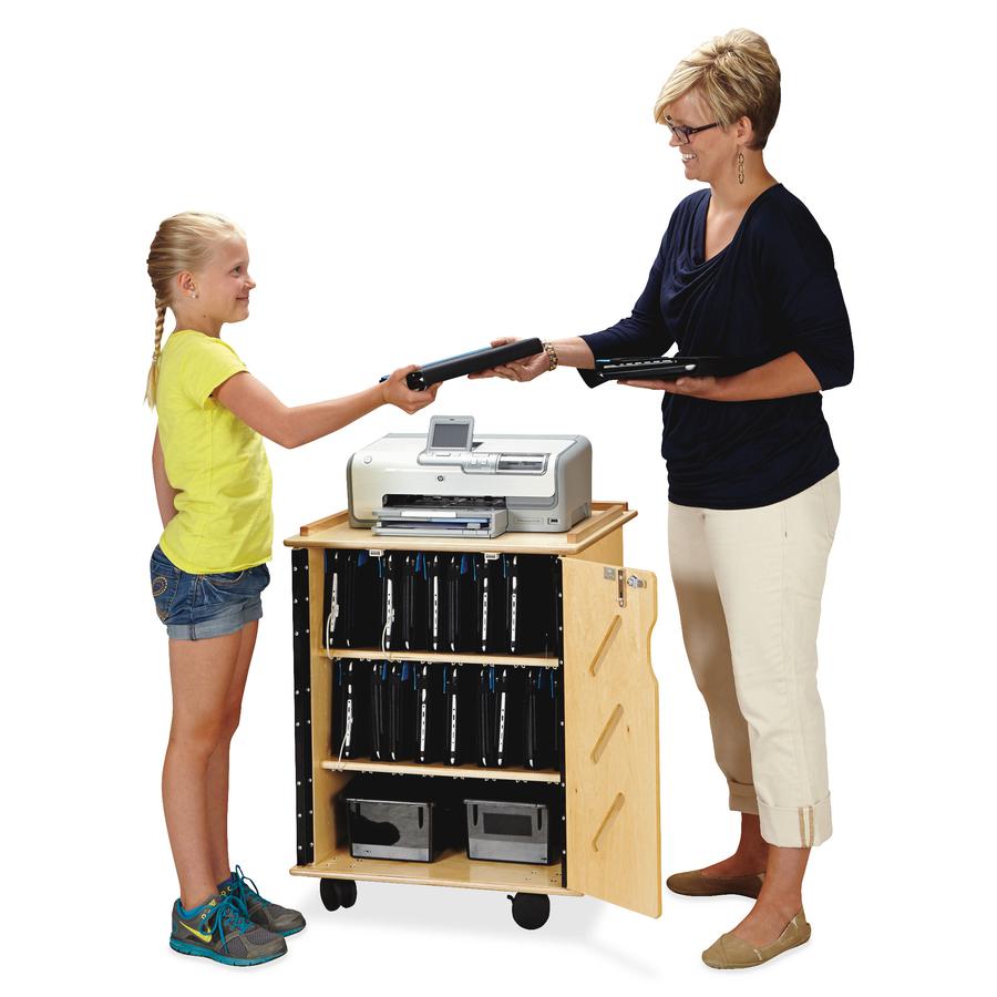 Jonti-Craft Laptop/Tablet Storage Cart - x 24" Width x 23" Depth x 30" Height - Woodgrain - For 32 Devices - 1 Each. Picture 9