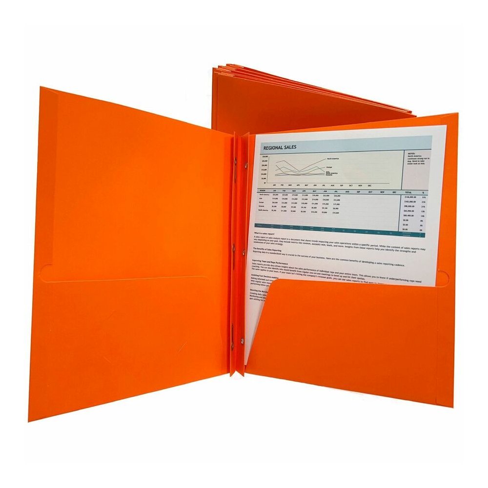 Sparco Letter Pocket Folder - 8 1/2" x 11" - 3 x Double Prong Fastener - 2 Internal Pocket - Orange - 25 / Box. Picture 3