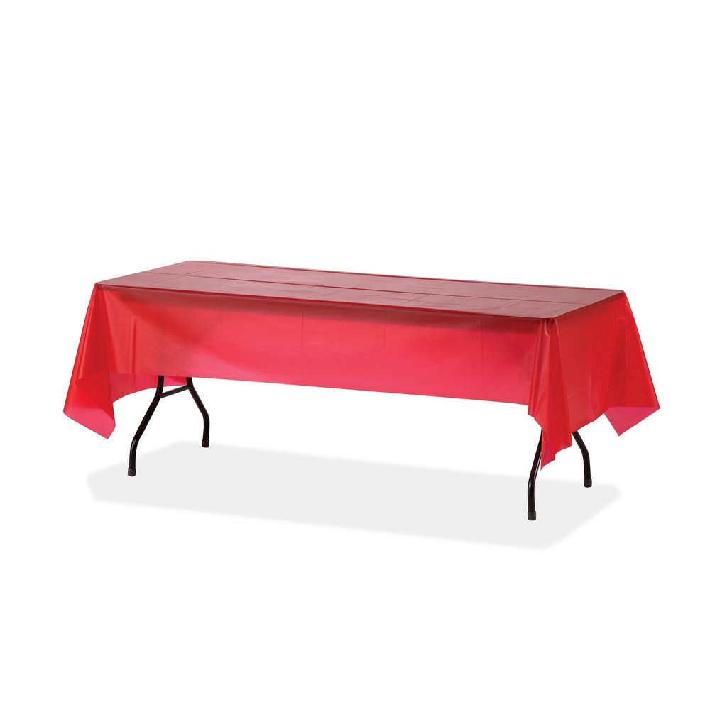 Genuine Joe Plastic Rectangular Table Covers - 108" Length x 54" Width - Plastic - Red - 6/Pack - 4 / Carton. Picture 7