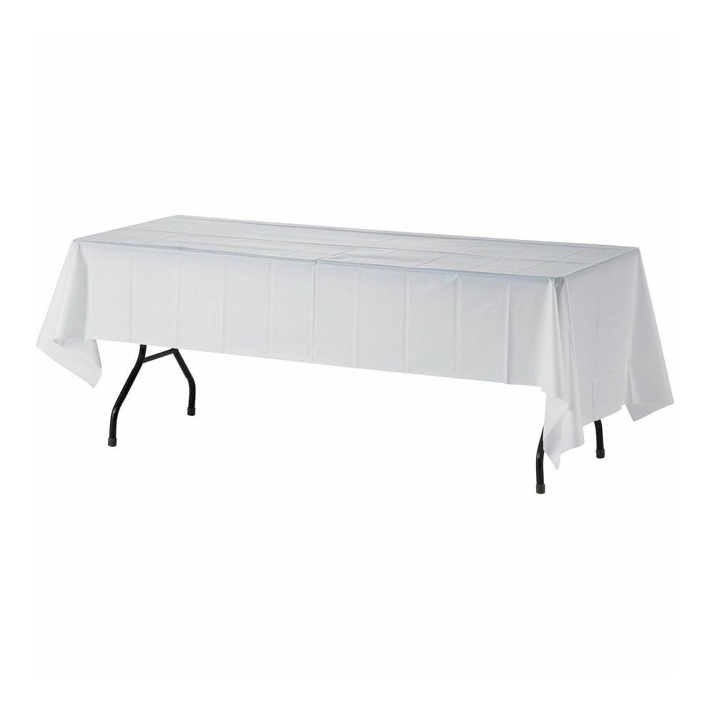 Genuine Joe Plastic Rectangular Table Covers - 108" Length x 54" Width - Plastic - White - 6/Pack - 4 / Carton. Picture 5