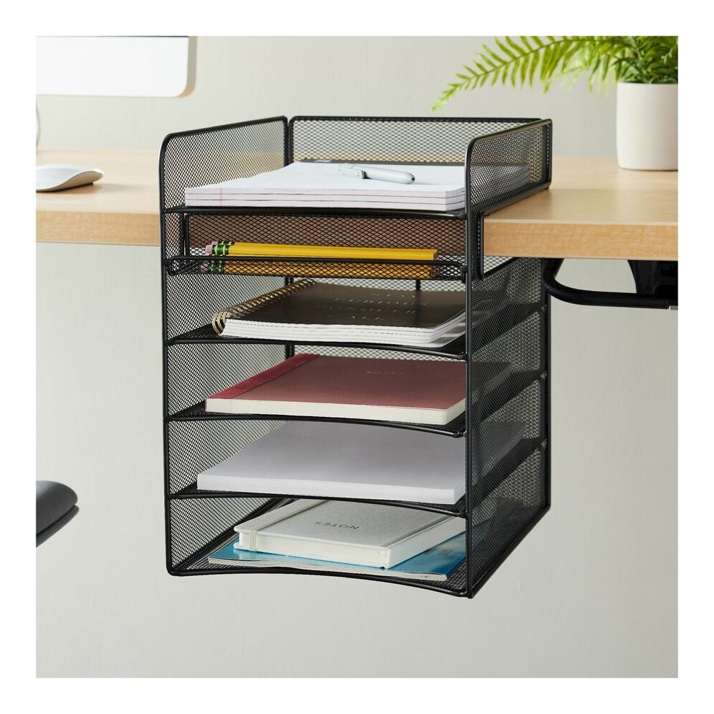 Safco Onyx Horizontal Hanging Desktop Storage - 5 Compartment(s) - 14.38" Height x 10.25" Width x 12.38" Depth - Durable, Lightweight, Scratch Resistant - Powder Coated - Black - Steel - 1 Each. Picture 9