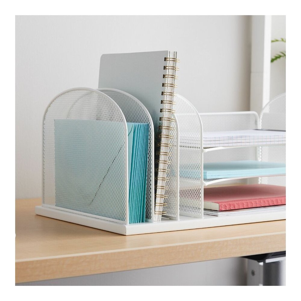 Safco Onyx 3 Tray/3 Upright Section Desk Organizer - 8.25" Height x 19.50" Width x 11.50" Depth - Desktop - White - Steel - 1 Each. Picture 7