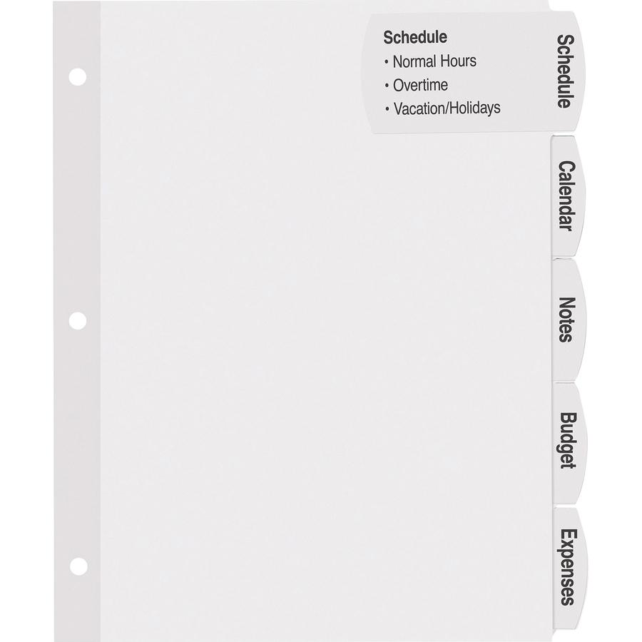Avery&reg; Big Tab Tab Divider - 100 x Divider(s) - 5 - 5 Tab(s)/Set - 8.5" Divider Width x 11" Divider Length - 3 Hole Punched - White Paper Divider - White Paper Tab(s) - Recycled - 20 / Box. Picture 2